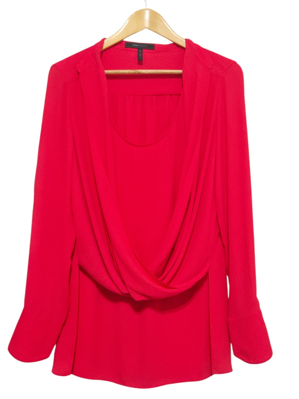 BCBGMAXAZRIA Max Azria Chiffon Coral Pink Draped Wrap Front Blouse Medium